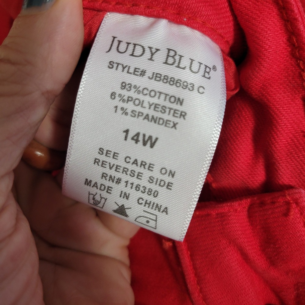Judy Blue Red Garment Dye Straight Leg Jeans Womens 14W Stretch Colorpop Indie - Picture 6 of 10